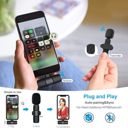 Wireless Lavalier Microphone Mini Mic for iPhone/Android