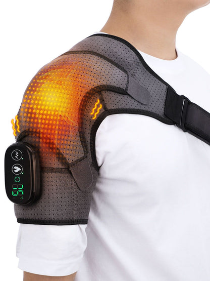 Electric Heating Shoulder Massager Brace Joint Vibration Arthritis Pain Relief LED Smart Controller Adjustable Support Belt